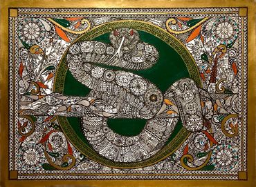 One green circle and one snake with its forked tongue out.