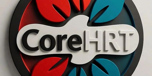 CoreHRT logo, a circular badge with red and teal leaves