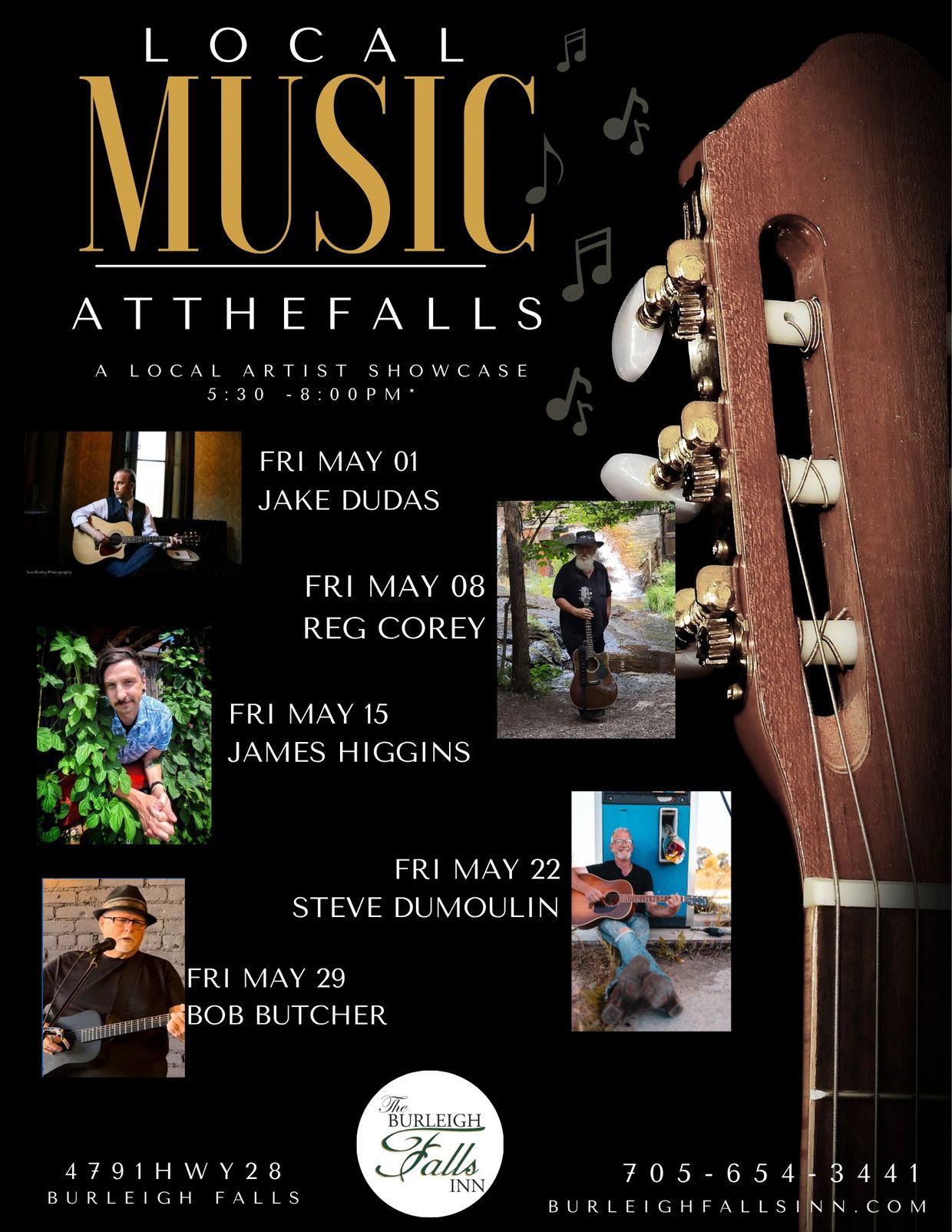 Local music artist showcase at Burleigh Falls Inn every Friday in May.