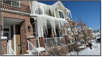 Ice dams on the front of a building