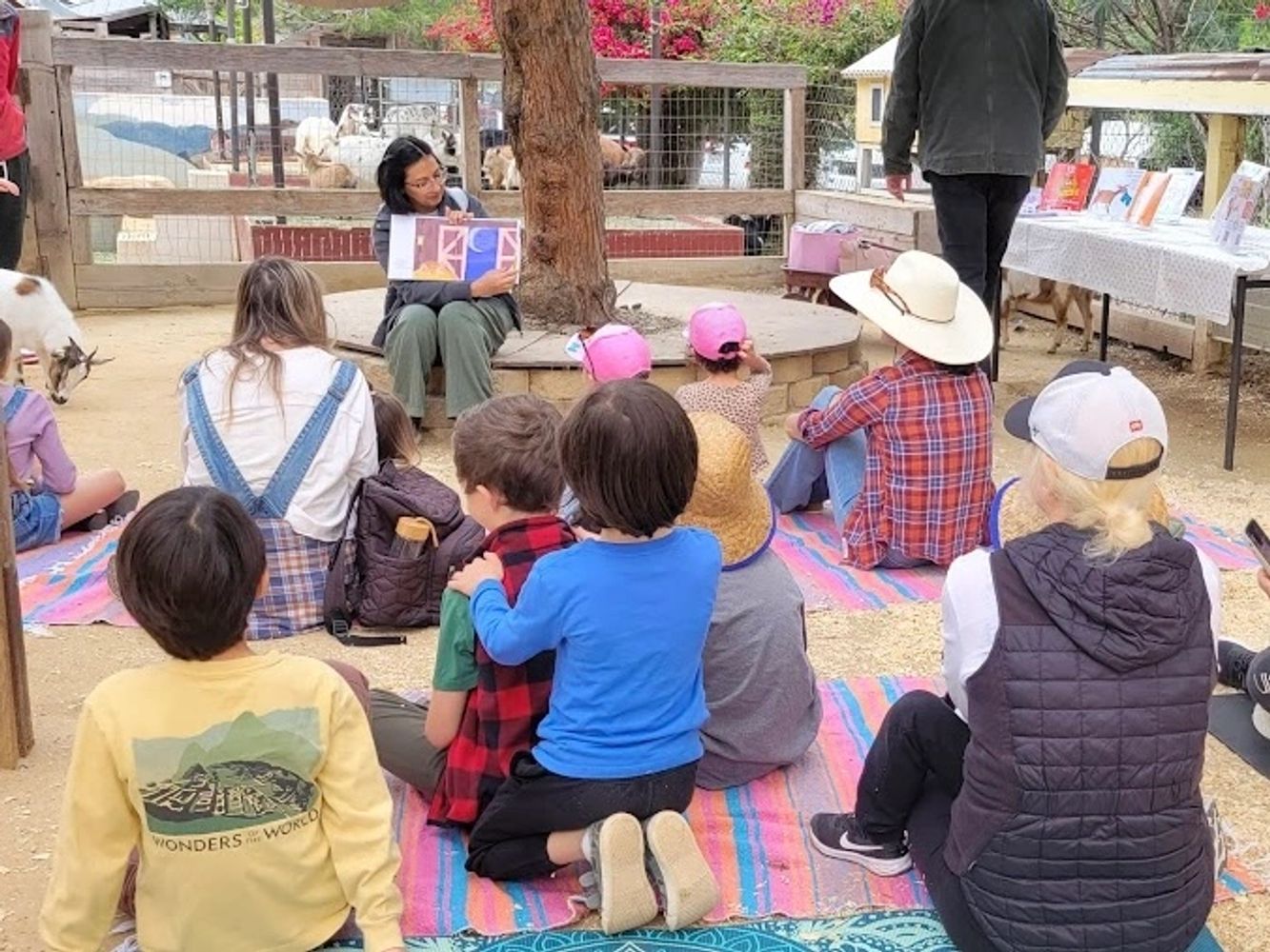 Cat Wiessbrod story time at Goods and Goats Marketplace goat farm in San Juan Capistrano