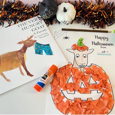 Free goat pumpkin craft for halloween. Goat book for kids The Very Hungry Goat