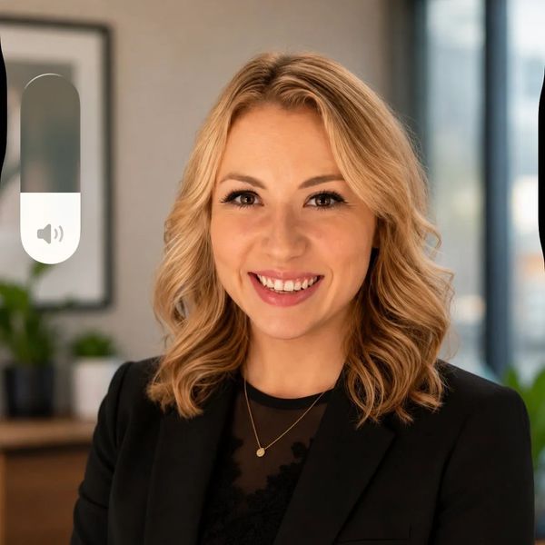 Smiling woman in black blazer indoors.
