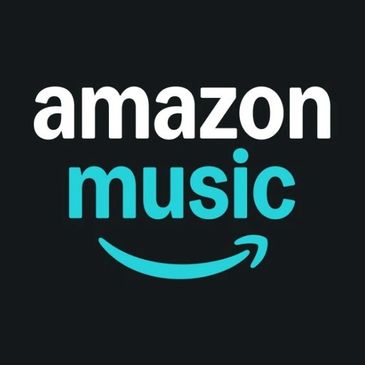 Amazon Music logo with a black background and blue text.