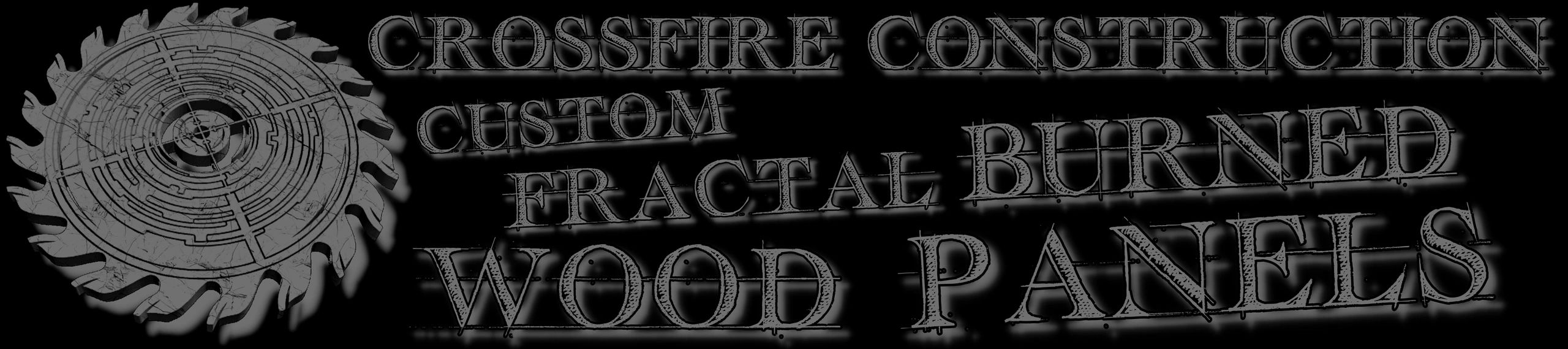 Logo for Crossfire Construction Custom Fractal Burned Wood Panels.