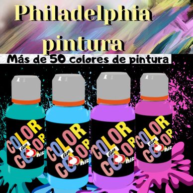 Bottles of colorful Philadelphia painting ink in vibrant shades.