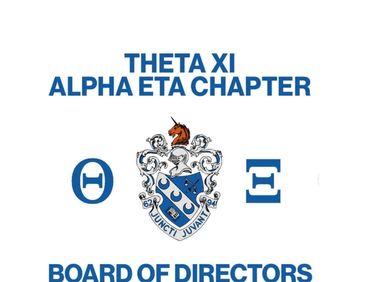 Theta Xi Alpha Eta Chapter Board of Directors logo with crest and Greek letters.