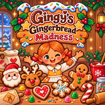 Cute pixel art of festive gingerbread characters and a girl for a holiday game.
