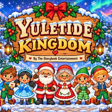 Festive Yuletide Kingdom characters in winter scene.