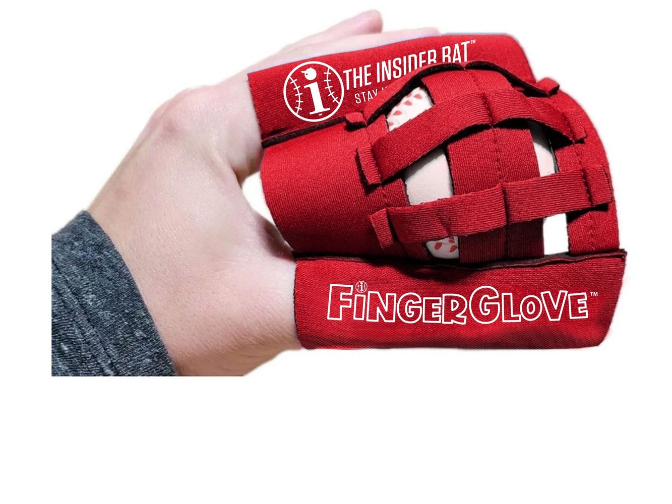 Hand wearing FingerGlove Baseball and Softball Training Glove