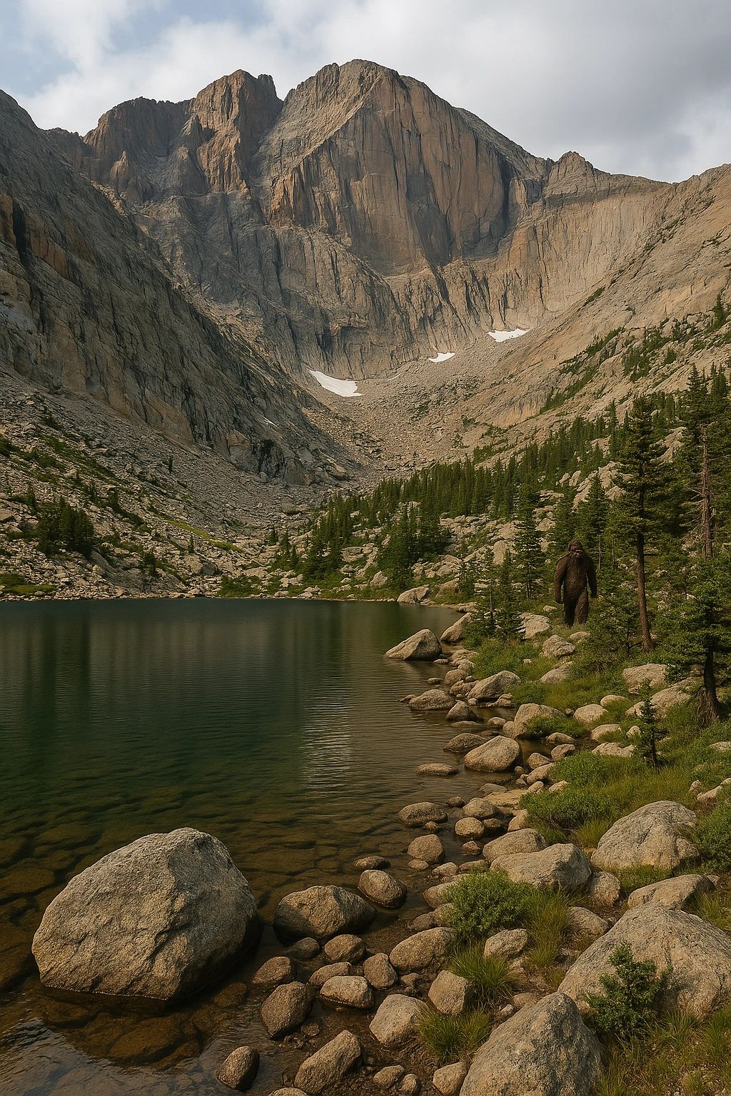Sasquatch at Chasm Lake in Rocky Mountains