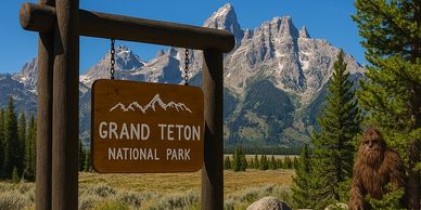 Sasquatch near the Grand Teton national park sign