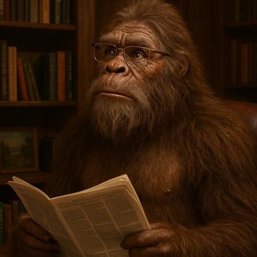 Sasquatch reading a newspaper