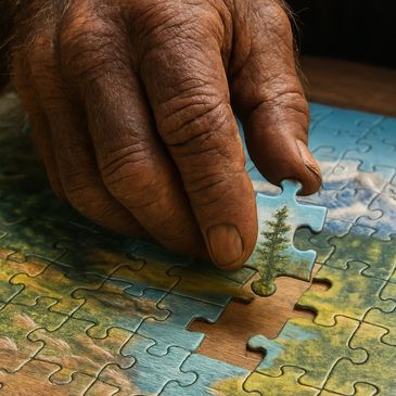 Sasquatch hand putting a puzzle piece in place.