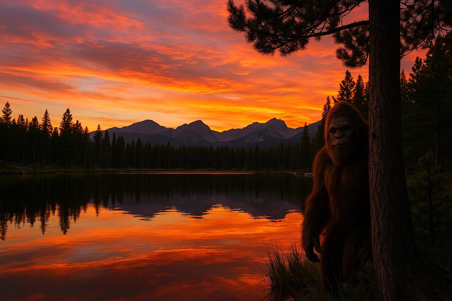 Sasquatch at Sprague Lake in Rocky Mountains