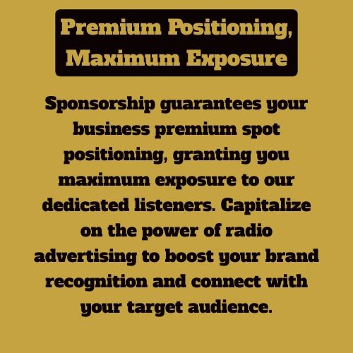 Advertising sponsorship offers premium positioning and maximum exposure.