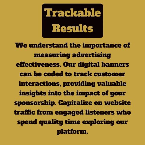 Advertising effectiveness emphasized with trackable digital banners and website traffic.