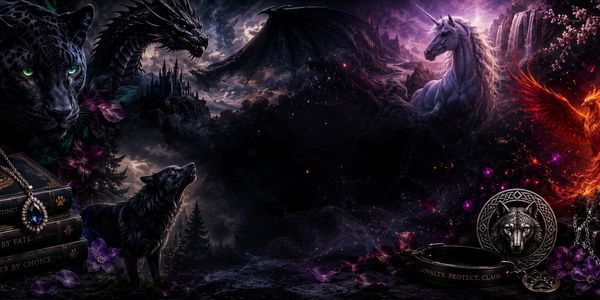 Fantasy scene with mythical creatures and dark atmosphere.