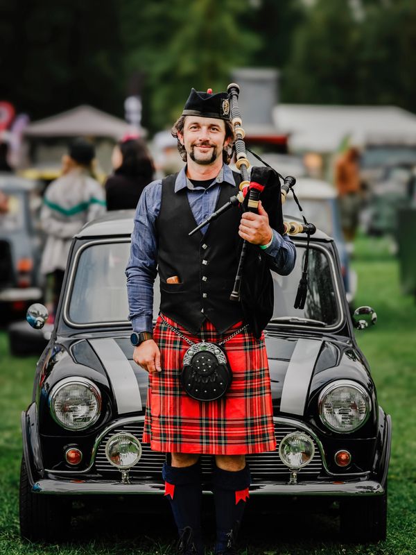 Tomas and his 1963 Austin Mini at the 2025 Portland All British Field Meet. 