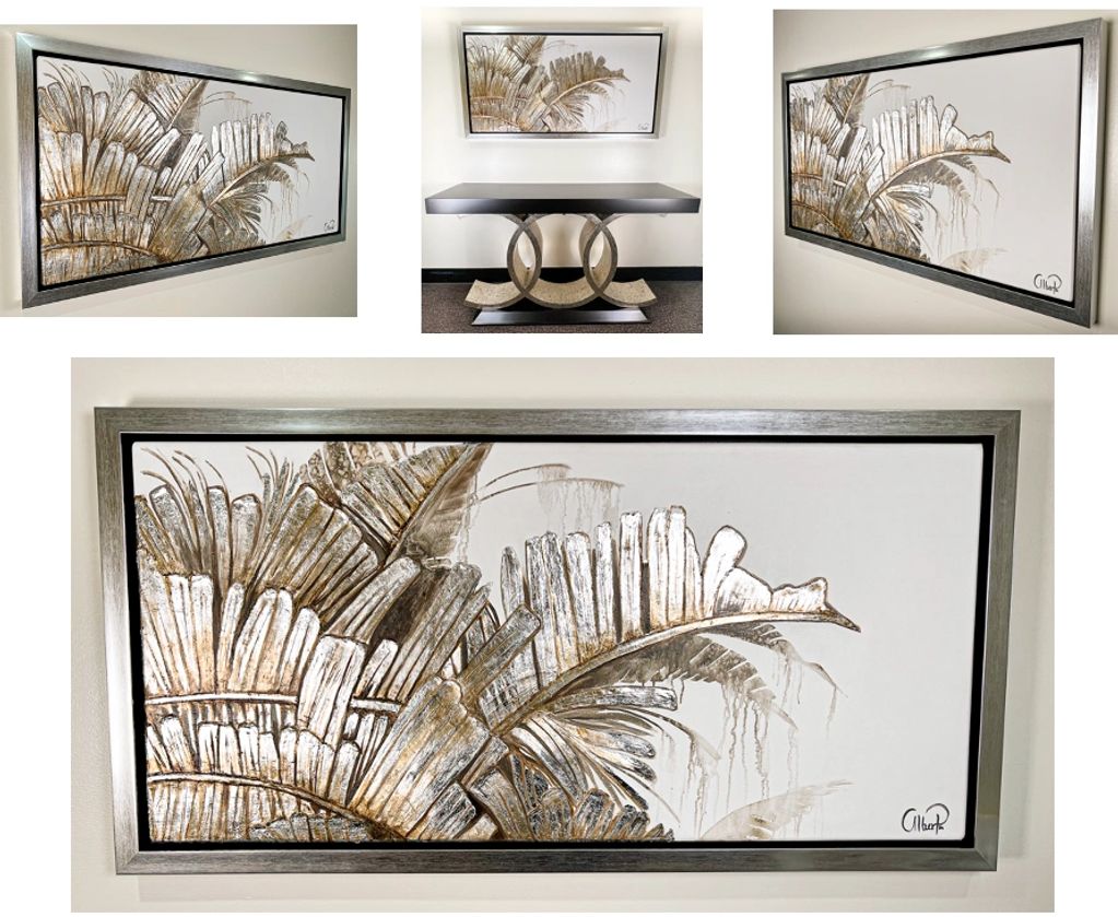 Large production artwork with silver leaf frame. 