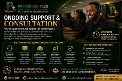 Preferred Plus Tax Solutions offers ongoing expert support and consultation for businesses.