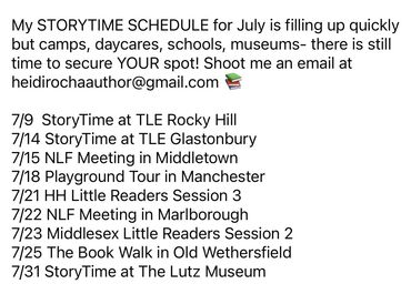 Storytime schedule and events for July.