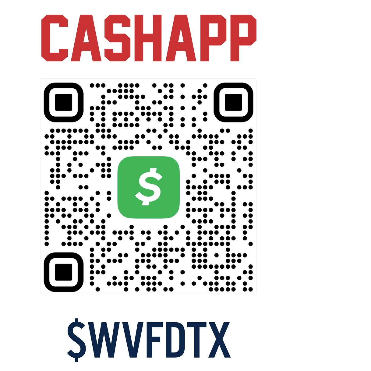 CashApp QR code with the username $WVFDtx for payments.