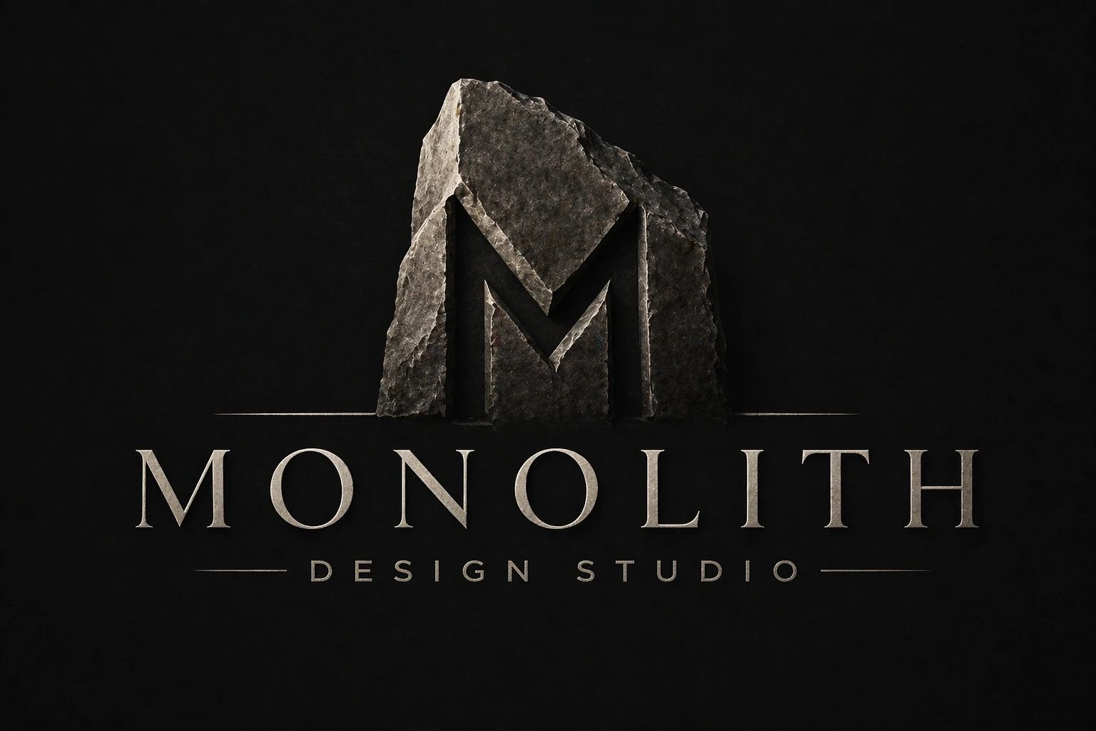 Monolith Design Studio logo with a stone-like 'M' on a dark background.