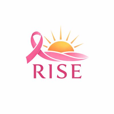 A pink ribbon with a sunrise and the word 'RISE'.