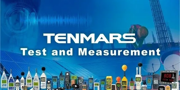 Tenmars logo with subheading "Test & Measurement" & range of testing and measuring instruments