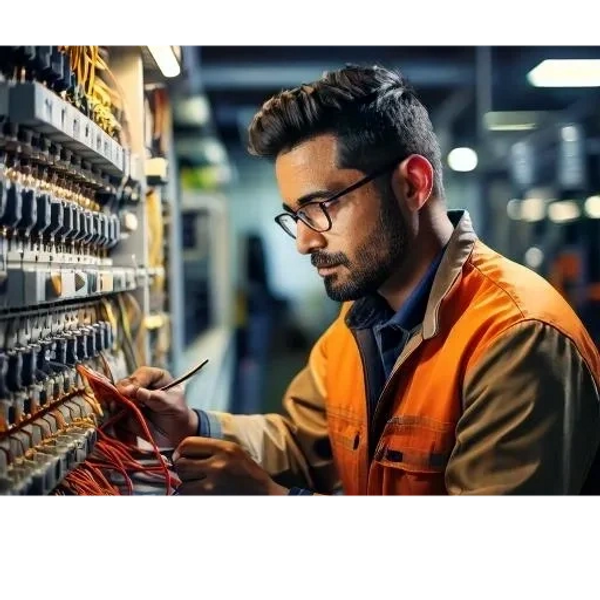 Man using testing and measuring instruments and leak detectors to perform electrical maintenance