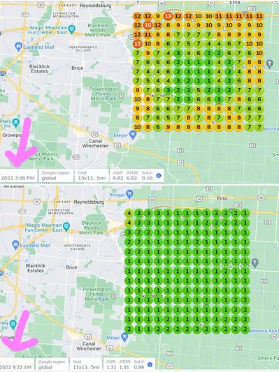 Local Google Map Ranking every half mile per dot with center point being your business location. 