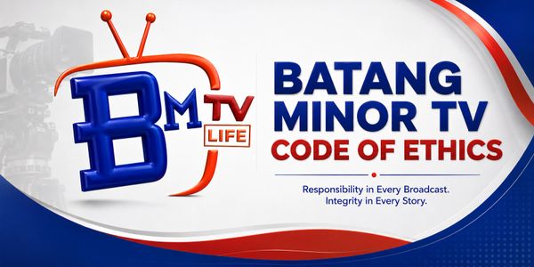 Logo and code of ethics for Batang Minor TV with emphasis on responsibility and integrity.