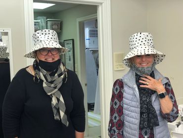 Two Women Wearing Hats and Scarves