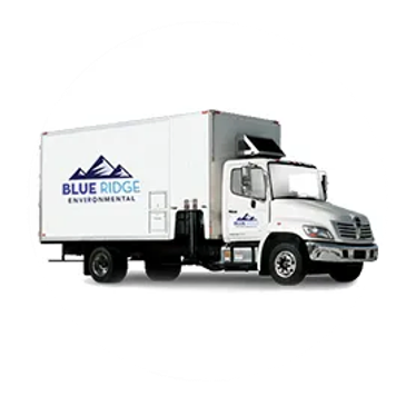 White delivery truck with Blue Ridge Environmental logo.