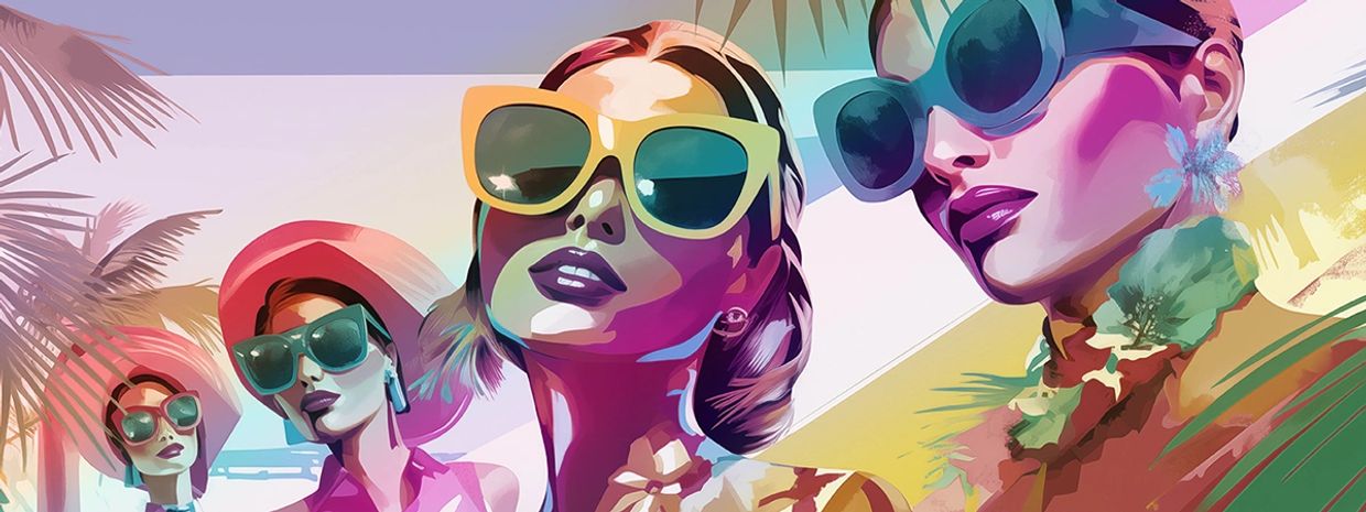 Fashionable Women in Tropical Colorful Outfits