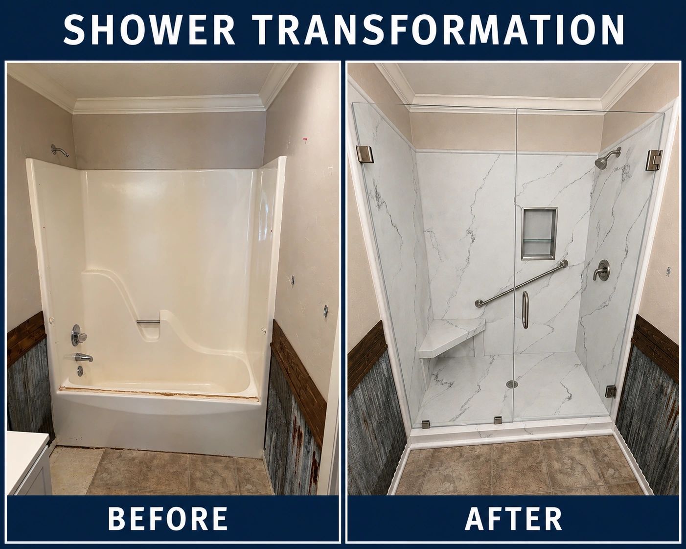 Shower transformation before and after.