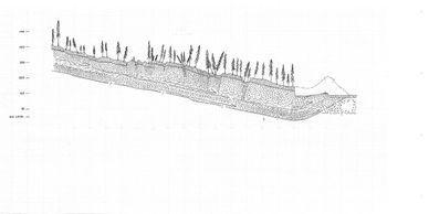 Hand drawn cross section of a large bedrock landslide. The toe of the slide was found uplifting the 