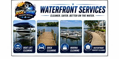 Waterfront cleaning services including boat lift, dock, marina, and property cleaning.