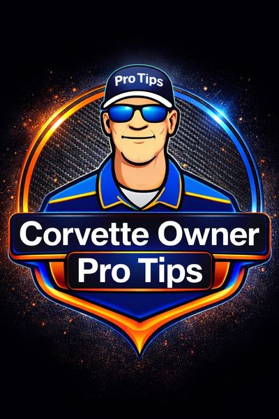 Logo for Corvette Owner Pro Tips with a man in sunglasses.