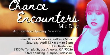 Flyer for Chance Encounters art exhibition by Mic Diaz in Los Angeles.