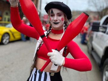 mime character juggler Cincinnati Queen City Stunt Circus book local entertainment themes performers