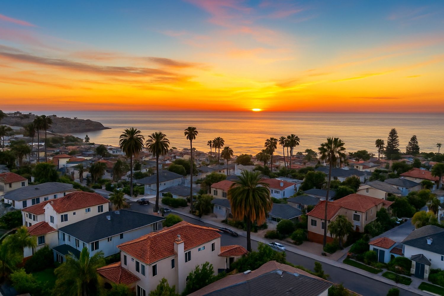 A charming gray house on a grassy hill by the ocean under a clear blue sky.