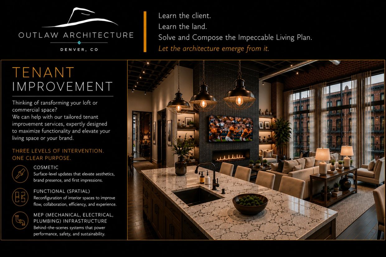 Modern loft living area with tailored tenant improvement services.