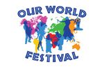 Colorful logo of Our World Festival with people and a world map.