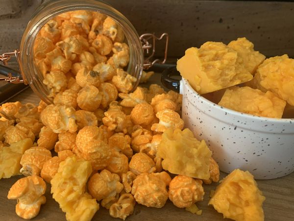 cheddar cheese small batch gourmet popcorn kettle corn savory flavors. Light and fluffy premium pop 