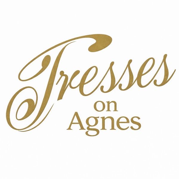 Elegant gold script logo reading 'Tresses on Agnes' on white background.