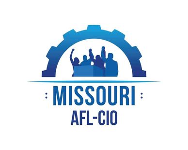 Logo of Missouri AFL-CIO with cheering people and a gear.