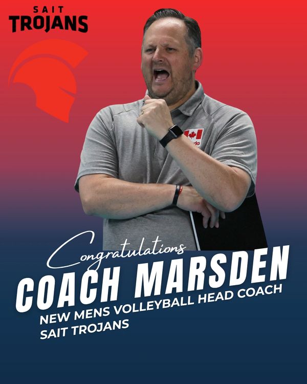 Coach Marsden announced as new men's volleyball head coach for SAIT Trojans.