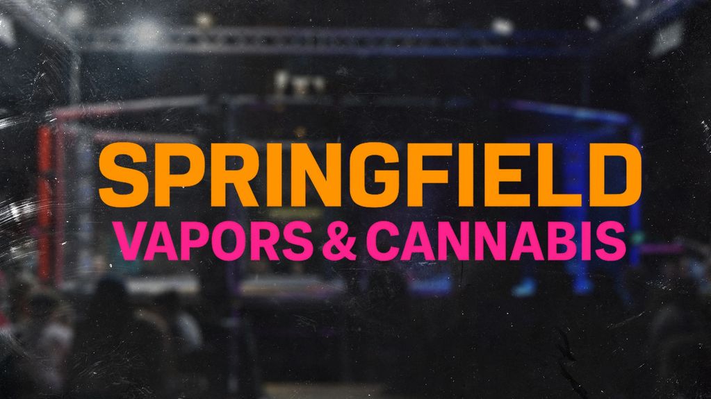 Bright signage reading 'Springfield Vapors &amp; Cannabis'.